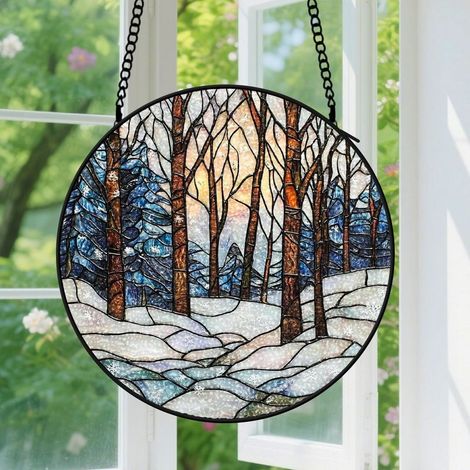 30cm Suspension en vitrail - Attrape-soleil minimaliste pour fenêtre, décoration maison artistique, cadeau Fête des Pères, Noël pour homme, femme (1/5)