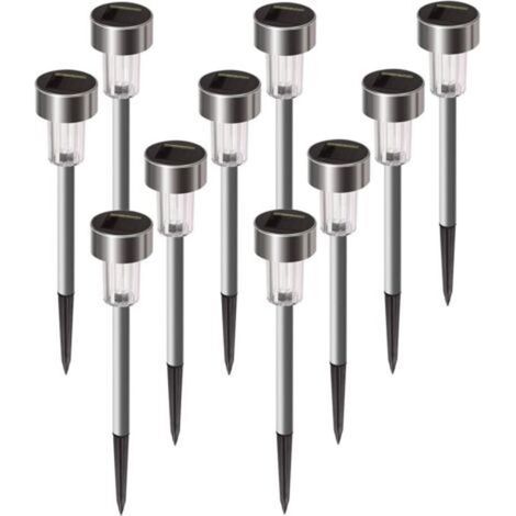 Set of 10 waterproof stainless steel outdoor solar lights for patio, lawn, yard and landscape (white)