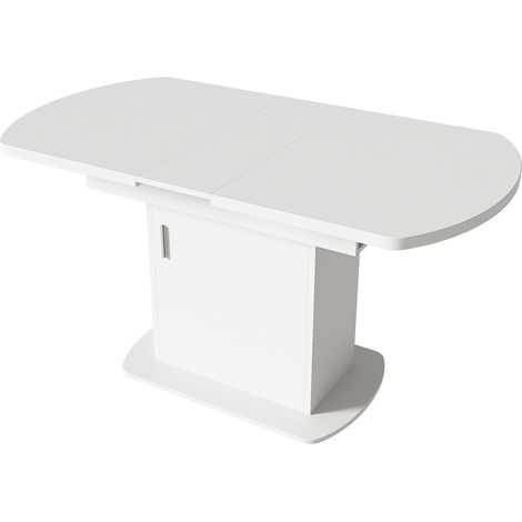 Mesa de comedor extensible ovalada 130x70x75 cm blanca con almacenamiento HOMVRA (1/5)