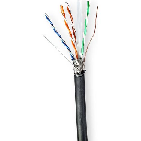 Cavo di rete CAT6 per esterni, S/FTP, rame pieno, 305 m, nero
