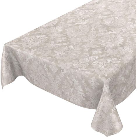 Nappe en Toile cirée Lavable pour Le Jardin, de Forme Ronde, Ovale ou rectangulaire, pour l'intérieur et l'extérieur, Motif Baroque vrillé, Beige-Gris Clair, 240 x 140 cm (1/5)