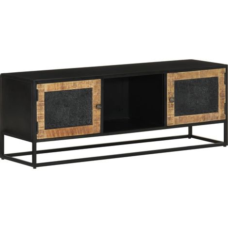 Meuble TV 110x30x40 cm bois massif de manguier et fer (1/5)
