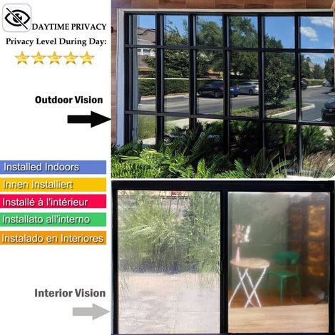 Aougo – Pellicola a specchio elettrostatica antiriflesso 40×200 cm – Bicolore argento e nero – Resistente ai raggi UV e al calore – Protezione della privacy per finestre (1/4)