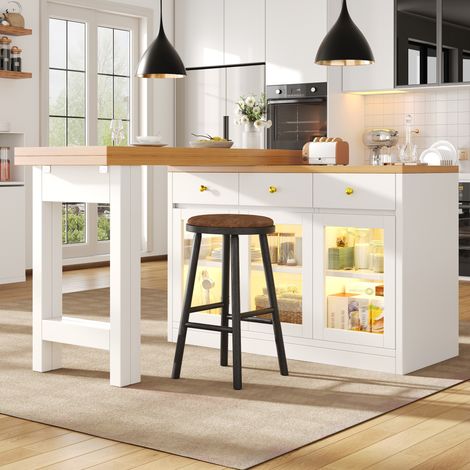 Tavolo allungabile in MDF bianco 120-200x40x75,5 cm con LED RGB e contenitore (1/5)