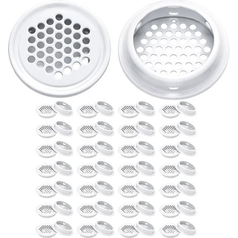 30PCS Grille de Ventilation Blanc, Grille d'Aération Ronde en Inox, Grille de Ventilation Ronde pour Placard, Armoire, Bureau et Autres Espaces (1/5)