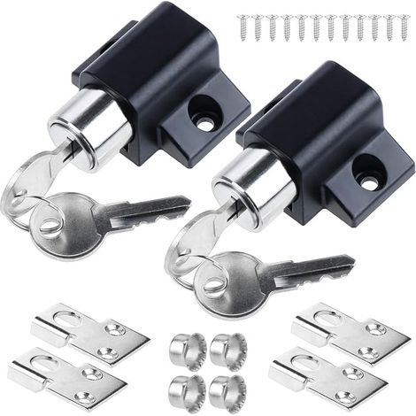 Lot de 2 verrous de porte coulissante pour fenêtre - Limiteur de porte - Verrou de sécurité pour porte coulissante - Avec clé - Noir (1/5)