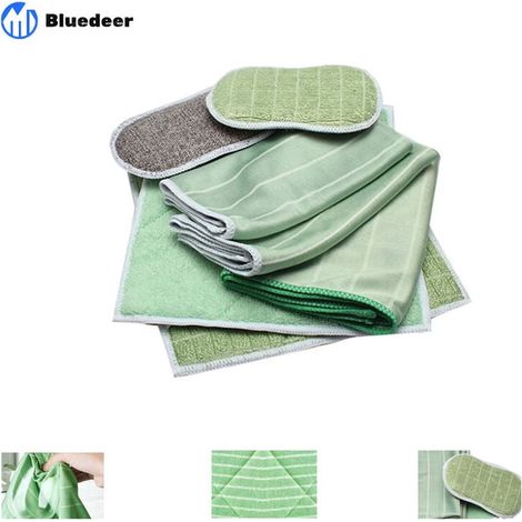Lot de 6 Chiffon Bambou Microfibre pour Vitres Miroirs Carreaux Carrosserie Microfibre Bambou Vitre Ménage Salle de Bain Balai à poussière et lave sol (1/4)