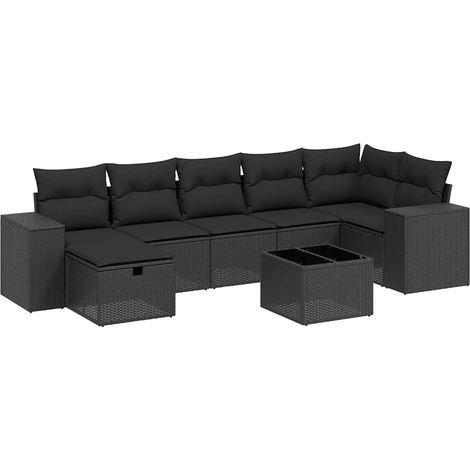Maison Exclusive - Set Divani da Giardino con Cuscini 8 pz Nero in Polyrattan (1/4)
