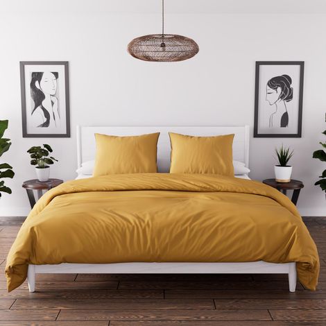 Soleil D Ocre – Parure de lit housse de couette microfibre lavée 240x220 cm – Douceur extrême – Finition bouton – Entretien facile, repassage inutile (1/5)