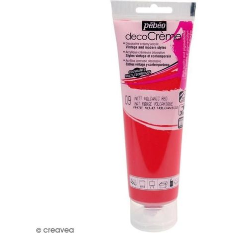 Peinture acrylique - PEBEO - DecoCrème - Rouge volcanique - 120 ml - Finition Mat (1/2)