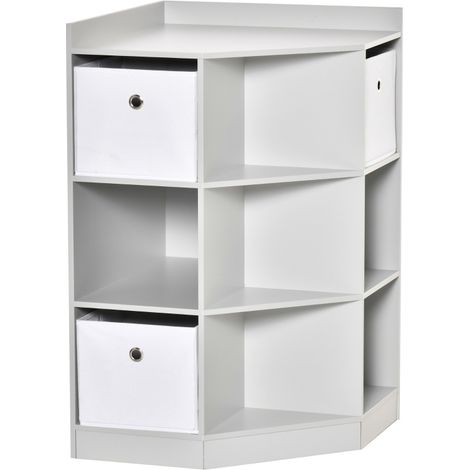 Estantería de esquina infantil con 3 cajas de almacenamiento gris 57,4 x 57,4 x 94 cm OKWISH (1/5)