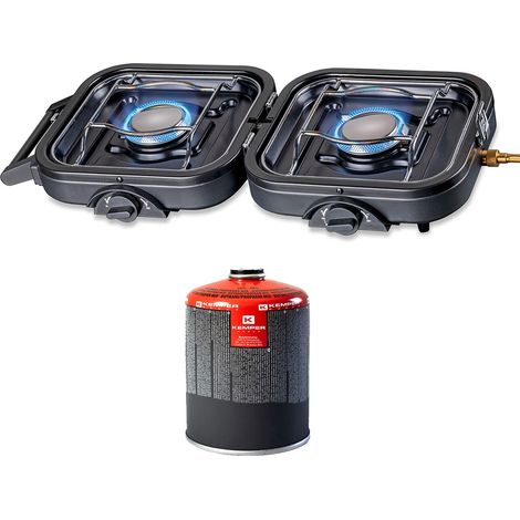 Réchaud gaz 2 feux 4600W pliable + Cartouche de gaz KEMPER (1/5)