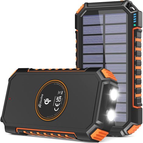 Chargeur solaire 26800 mAh avec 4 ports USB, batterie externe portable sans fil et charge rapide USB-C pour smartphones, tablettes et matériel de camping (Orange) (1/5)