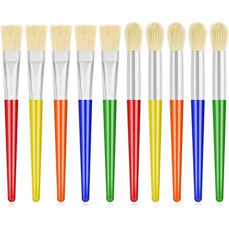 Due set da 20 pennelli per bambini, comprensivi di pennelli rotondi e piatti, adatti per dipingere all'asilo e con colori lavabili. (1/5)