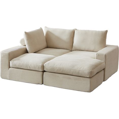 Boneless Couch with Chaise, L-förmiges modernes gepolstertes Sofa aus Cord mit drei Kissen, Cord-Sofa für Wohn- und Schlafzimmer, keine Montage erforderlich(W3349S00016)