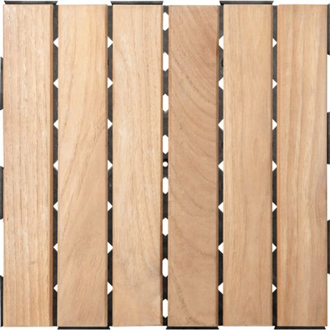 Dalle en teck naturel clipsable (lot de 4) – 30 x 30 cm – Système de fixation Snap & Go – Résistante aux intempéries (1/5)