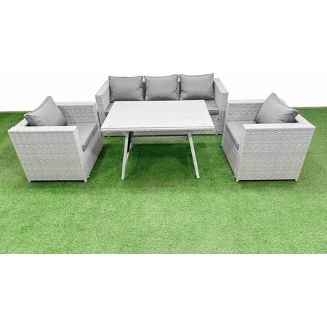 Fimous Outdoor PE Rattan Sofa Armchair Set Patio Garden Furniture Sets with Cushions Light Grey 5 Pieces (1/4)