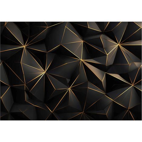 Papier peint mural abstrait 3D noir or intissé grand format design intérieur salon chambre pas cher 350x250 cm