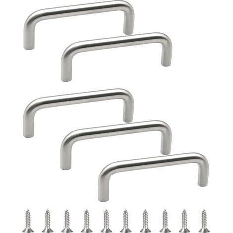 Lot De 5 Poignées Rondes En Acier Inoxydable Massif, Entraxe Des Trous 64 Mm, Quincaillerie D'armoire En U, Pour Chambre, Salle De Bain, Cuisine, Portes D'armoires - Argent Brossé (1/5)