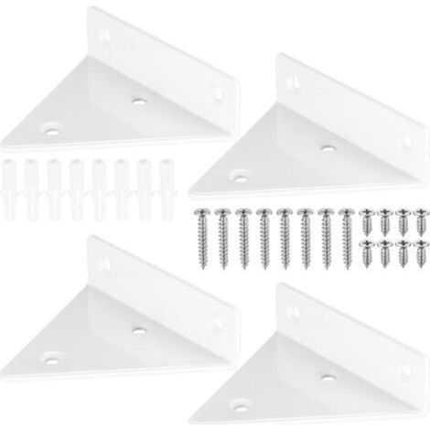 Lot de 4 supports d'étagère flottants, supports muraux triangulaires invisibles, supports d'étagère murale cachés, supports muraux en métal robuste pour étagère de rangement, bibliothèque (blanc)
