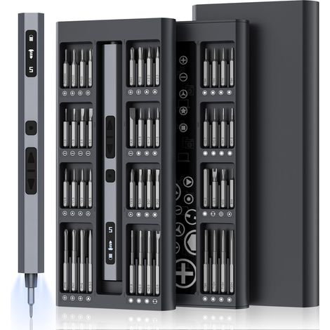 Ensemble de mini tournevis électriques, 3,7 V, 66 en 1, perceuse magnétique, écran HD, 5 réglages de couple, 4 lumières LED, kit d'outils de réparation portable pour ordinateur, téléphone, montre (1/5)
