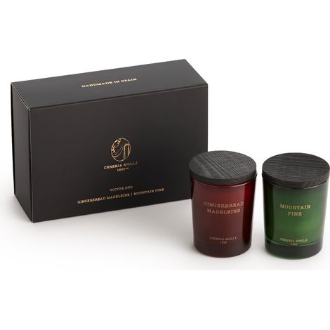 Set di 2 candele profumate al gusto di pino di montagna, pan di zenzero, madeleine e cereria molla