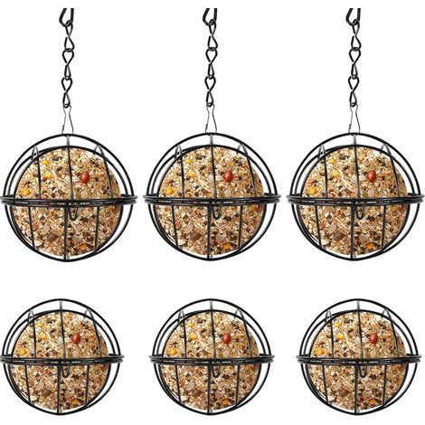Pièces Mangeoire Oiseaux Exterieur Noir en Métal, Diamètre 7 cm, Chaîne 24 cm, Boule de Graisse Oiseaux Sauvages Suspendue, Distributeur de Nourriture pour Boules de Graisse pour Jardin Et Balcon (1/5)