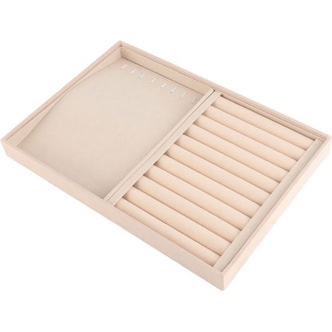 Plateau de présentation pour bijoux, porte-bracelets, bagues, boucles d'oreilles et colliers, étui de rangement (flanelle beige) (1/5)