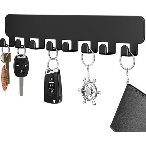 Crochets à clés muraux, porte-clés adhésif sans perçage à coller au mur, Noir 1 Pack (1/5)