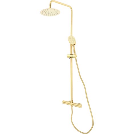 YISSALE - Colonne de douche encastrée dorée – Système anti-calcaire avec thermostat – Pommeau 20 cm pivotant 360° – 3 modes de jet (1/5)