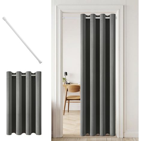 Rideau Porte occultant Thermique œillets 1p L150 H200 Gris (1/5)