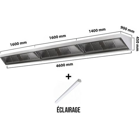 Hotte murale sans moteur 4600x900x450 mm avec éclairage, filtre et robinet de vidange PREMIUM - GOLDINOX (1/4)