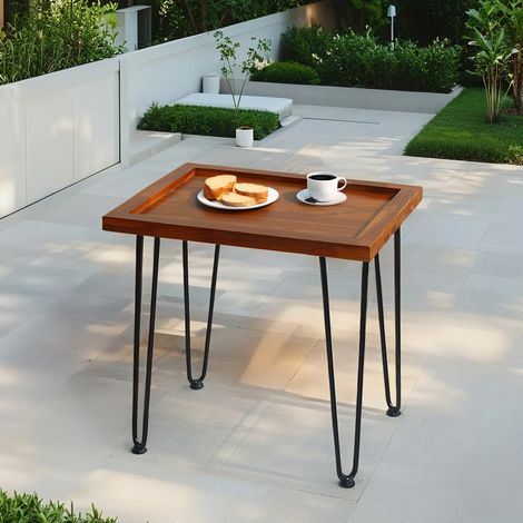 Tavolino 55,5x45x53 cm in legno con gambe in metallo, per soggiorno e terrazzo, naturale e nero (1/5)