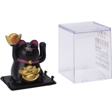 Chat porte-bonheur solaire de 5 cm (2 pouces) avec bras agité, symbole de richesse et de fortune, noir (1/5)