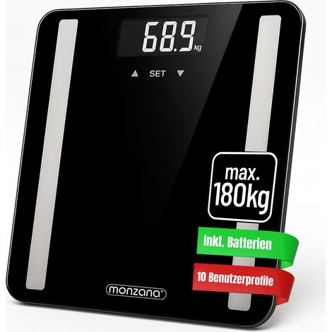 Personenwaage Digital 8 in 1 Körperanalyse Waage 180kg bioelektrische Widerstandsanalyse (BIA) LCD Display mit Backlight gehärtetes Sicherheitsglas