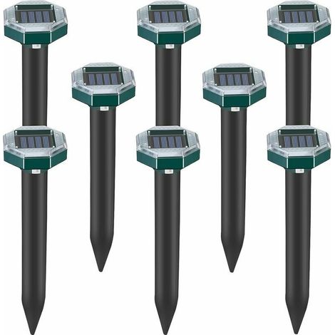 ZVD Lot de 8 pics repulsifs a ultrasons pour taupes, serpents et campagnols a energie solaire pour pelouse, jardin et cour, repulsif a sardines (1/4)