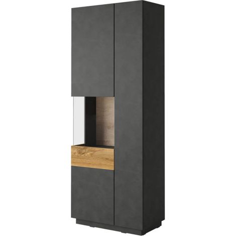 Vitrine 2 portes ouverture gauche Andrea Gris anthracite et Bois (1/5)