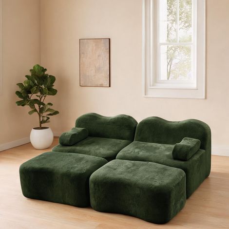 Vert canapé d'angle modulaire velours 192 x 167 cm avec poufs (1/5)