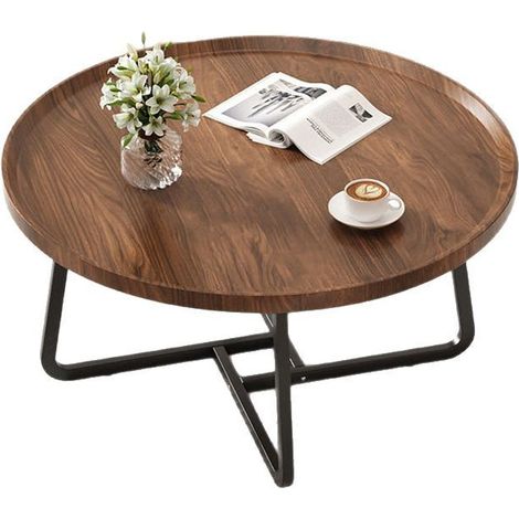 Ensemble de tables basses rondes style scandinave, tables d’appoint pour salon et canapé, mobilier décoratif moderne facile à installer, finition noyer (1/5)