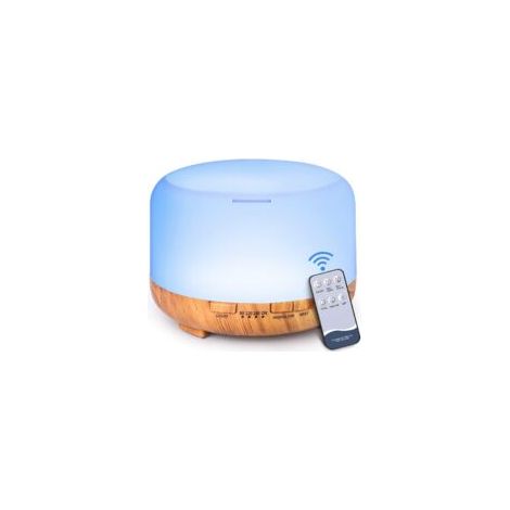 Diffuseur d'huiles essentielles 500 ml – Grain de bois jaune – 7 lumières LED – Brume froide pour grande pièce – Télécommande incluse