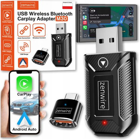 Mini adattatore Carplay Android Auto Wireless CarLink Audio USB USB-C 10m Zenwire M30