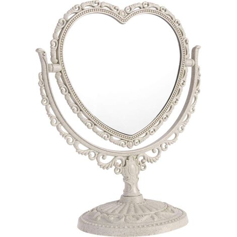 Miroir De Maquillage - Double Face Avec Grossissement - Rotation À 360° - Pour Table - Forme Cœur - 1 Pièce (1/5)