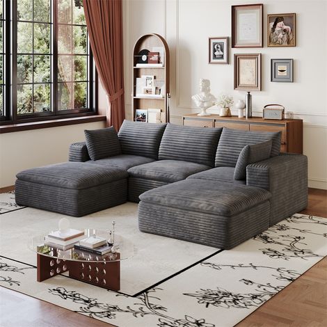Canapé Modulaire Cloud 260x160x60cm avec Rembourrage Amovible et Design Double Couche sans Montage pour Salon - Gris Foncé (1/5)