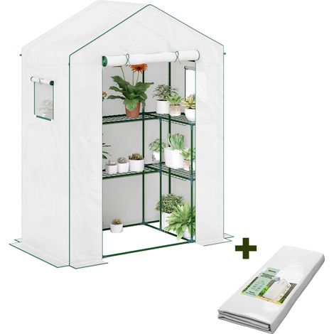 Serre de jardin - Outsunny - 1 porte, 2 fenêtres, 1 bâche de remplacement - polyéthylène acier - 140x73x190 cm - blanc