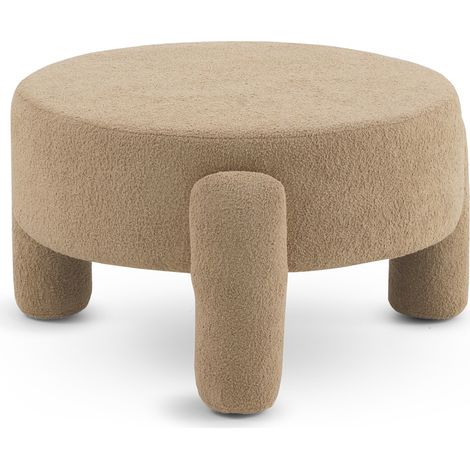 Pouf avec structure et pieds recouverts de tissu bouclé beige (1/4)