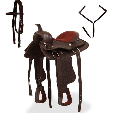 Selle, bridon et col de poitrine Cuir véritable 13 po Marron