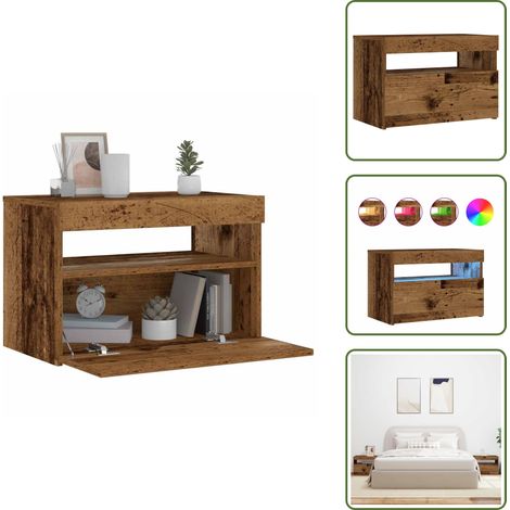 Comodino moderno - vidaXL Comodino con LED Legno Antico 60x35x40 cm in Legno Multistrato - Comodino con luce LED