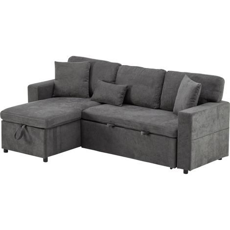 Divano letto a L in tessuto Oxford grigio scuro con contenitore, USB e 3 cuscini HOMVRA (1/5)