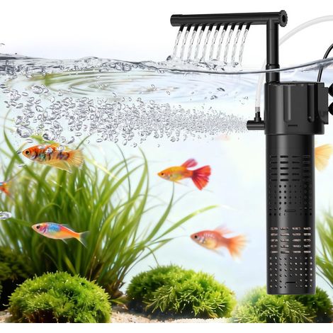 Filtre Interne pour Aquarium 3 en 1, Pompe de Filtration Silencieuse avec Oxygénation et Circulation, Débit Réglable, Adapté aux Petits Aquariums de 15 à 55L