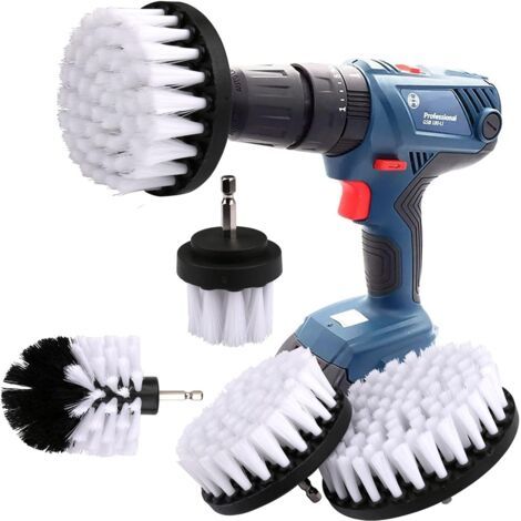 Brosse de nettoyage pour perceuse, kit de 4 pièces comprenant des brosses à récurer pour le nettoyage de la voiture, de la douche, du carrelage, des roues, des tapis, des joints et des tissus d'ameubl (1/3)